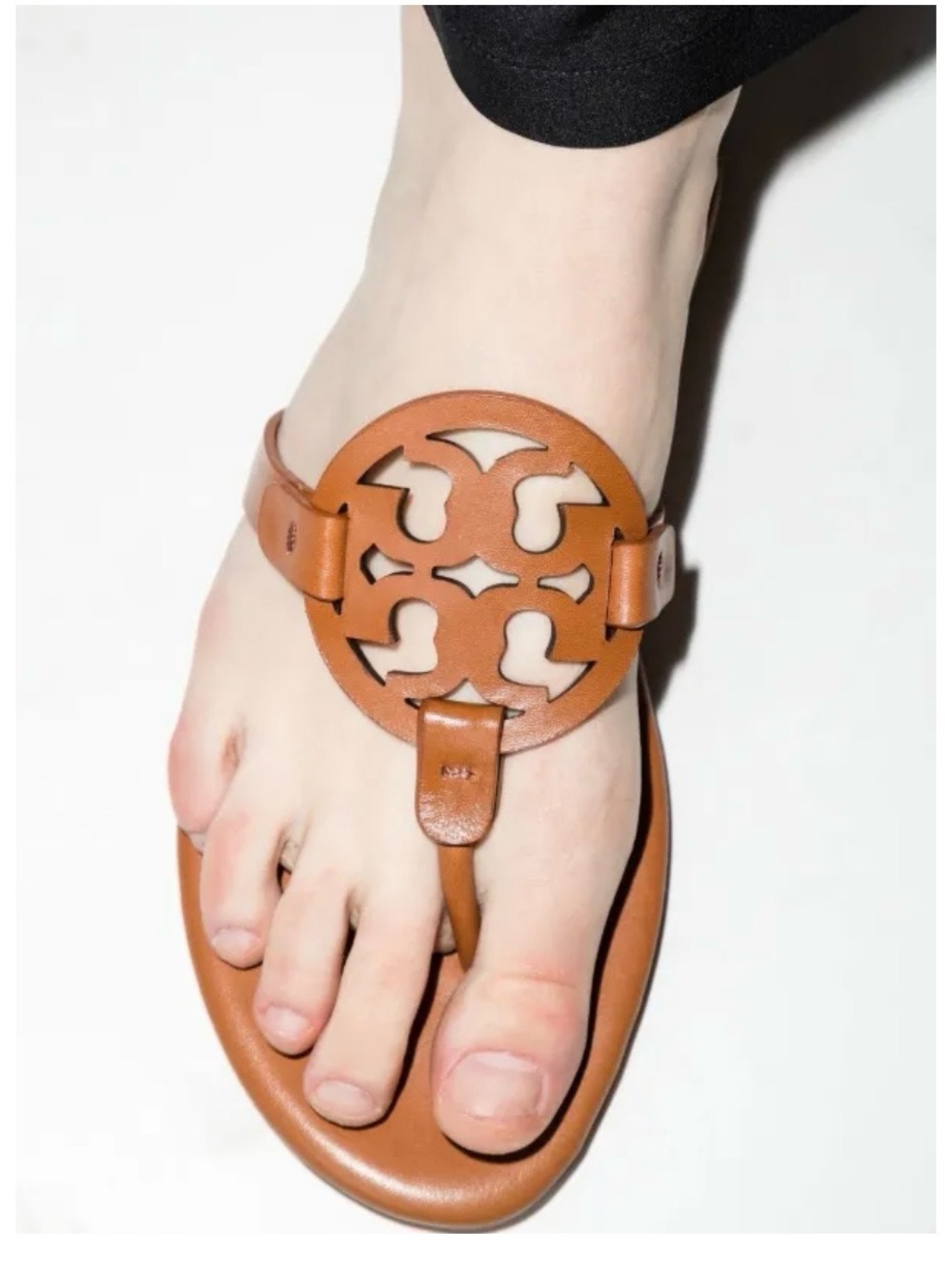 Tory Burch Miller Soft Logo Leather Sandals Size 9 Mielle Brown